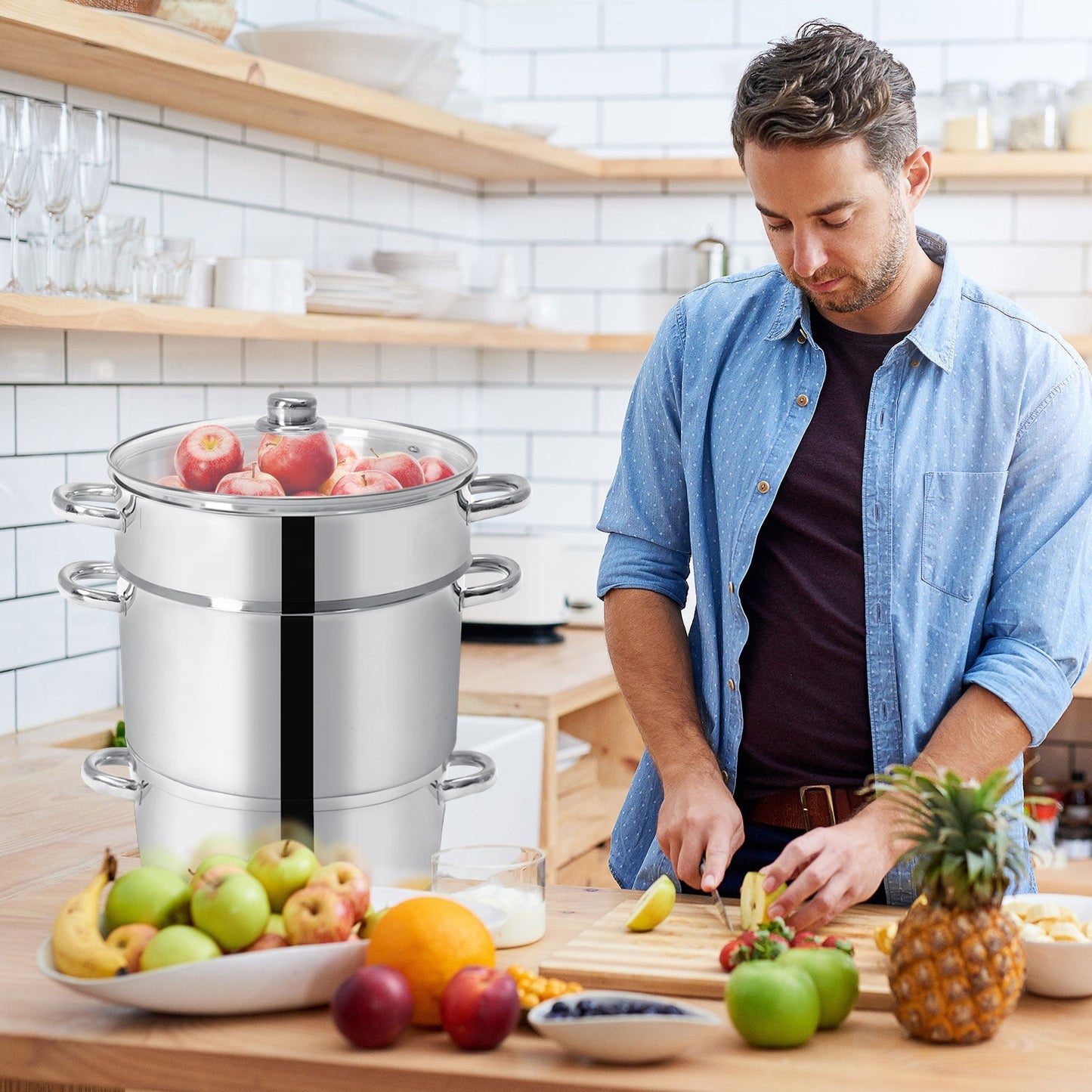 Vaporera para frutas de acero inoxidable de 11 cuartos