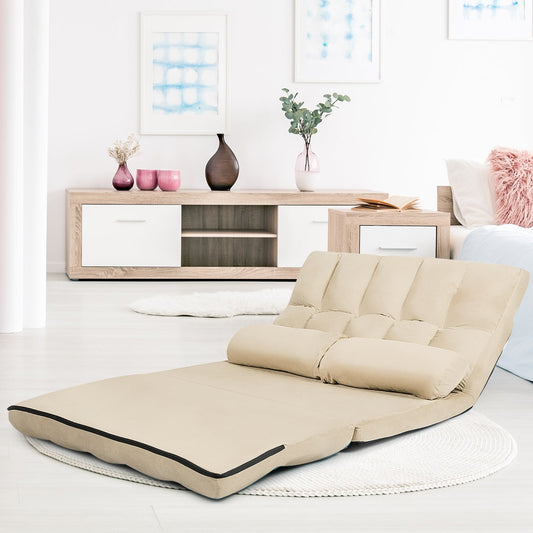 6-Position Foldable Floor Sofa Bed with Detachable Cloth Cover-Beige - Tampa Home & Garden Store