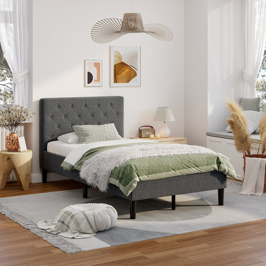 Upholstered Bed Base with Button Stitched Headboard - Tampa Home & Garden Store