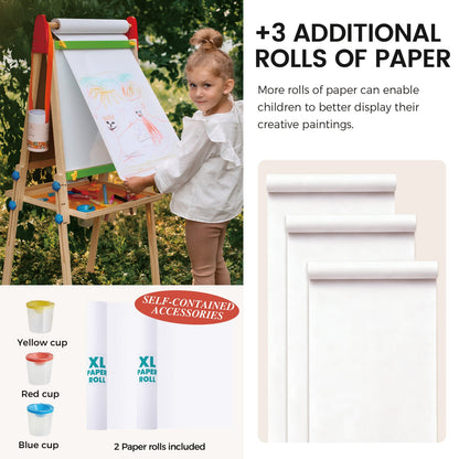 Tiny Land 3-in-1 Art Easel & Paper Roll Set wooden kids easel with white paper rolls included 2 rolls on Tampa Home & Garden Store