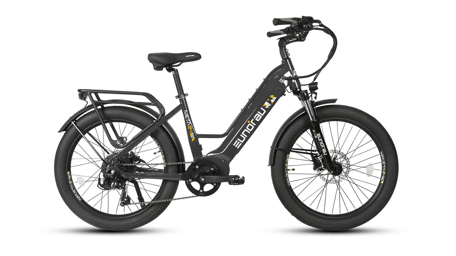 META26 1.0 electric bike with black frame, fat tires and rear rack EUNORAU E-BIKE US on Tampa Home & Garden Store