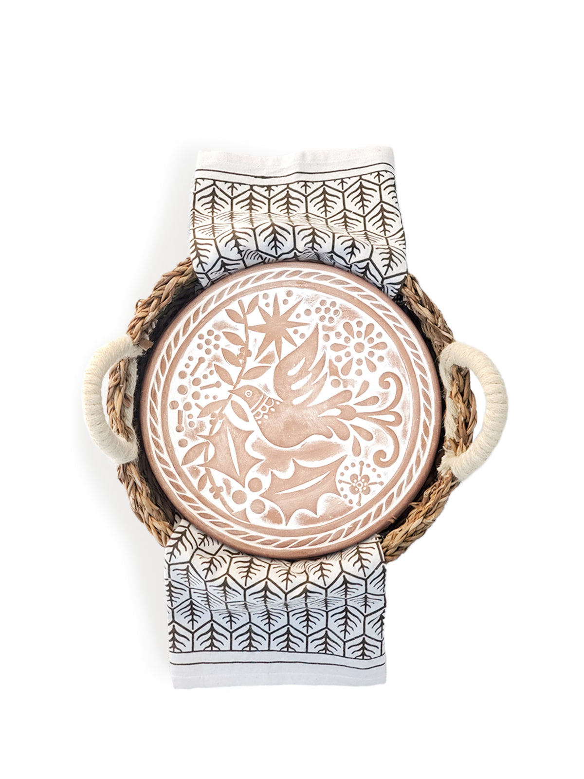 Coffret cadeau chauffe-pain et panier avec torchon - Oiseau rond