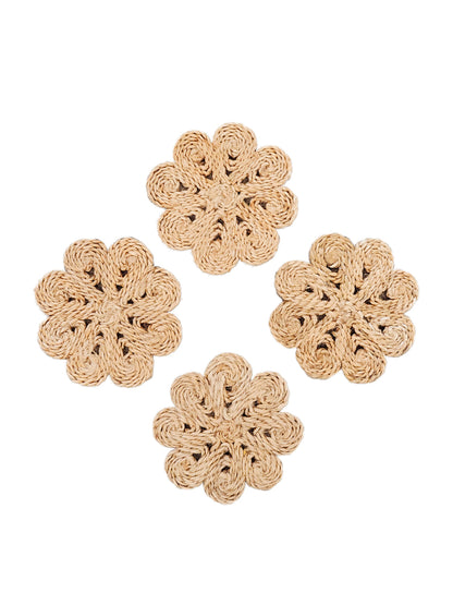 Jute Flower Drink Coaster Set of 4 in natural beige rope by KORISSA on Tampa Home & Garden Store