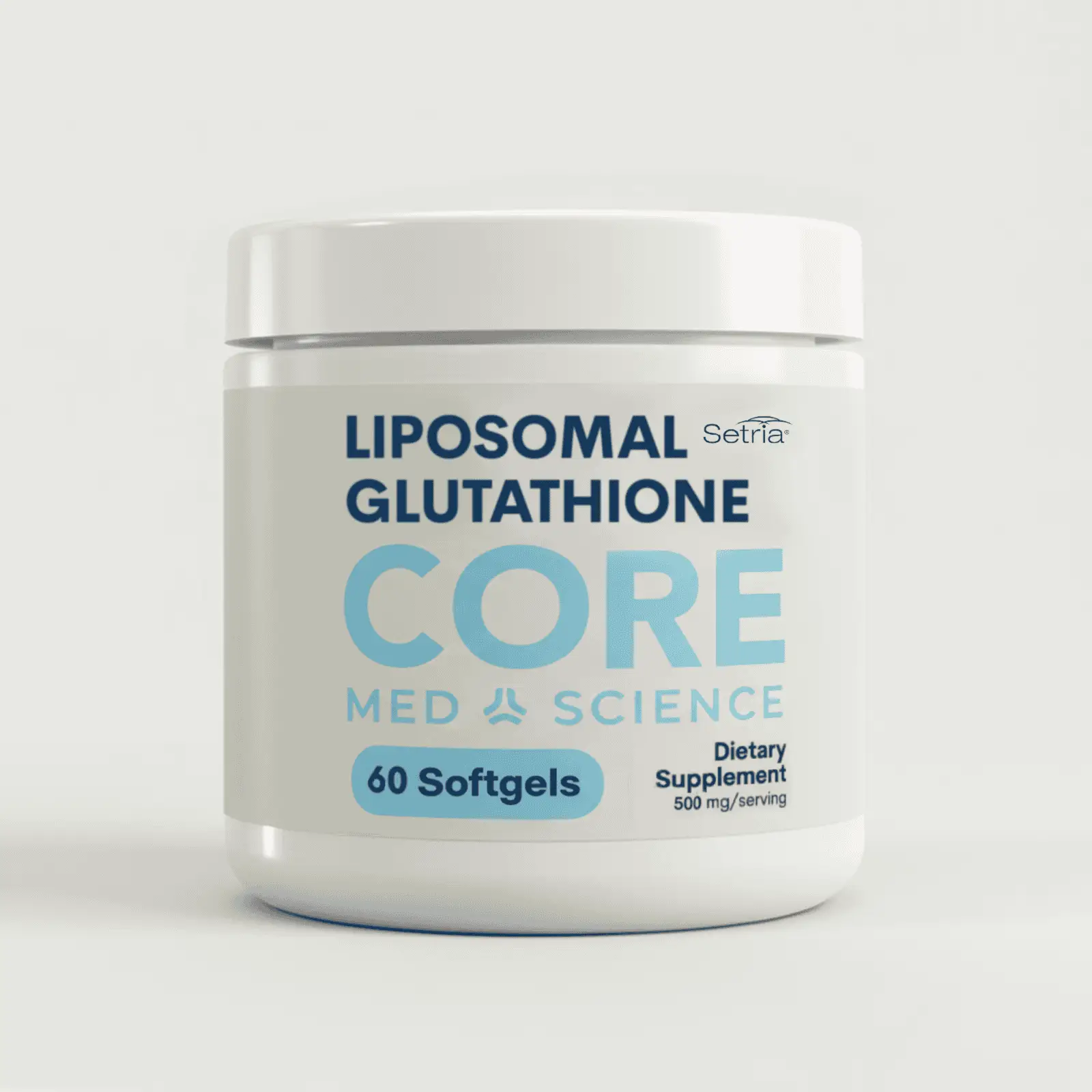 Liposomal Glutathione Softgels Core Med Science white bottle with blue CORE label 60 softgels on Tampa Home & Garden Store