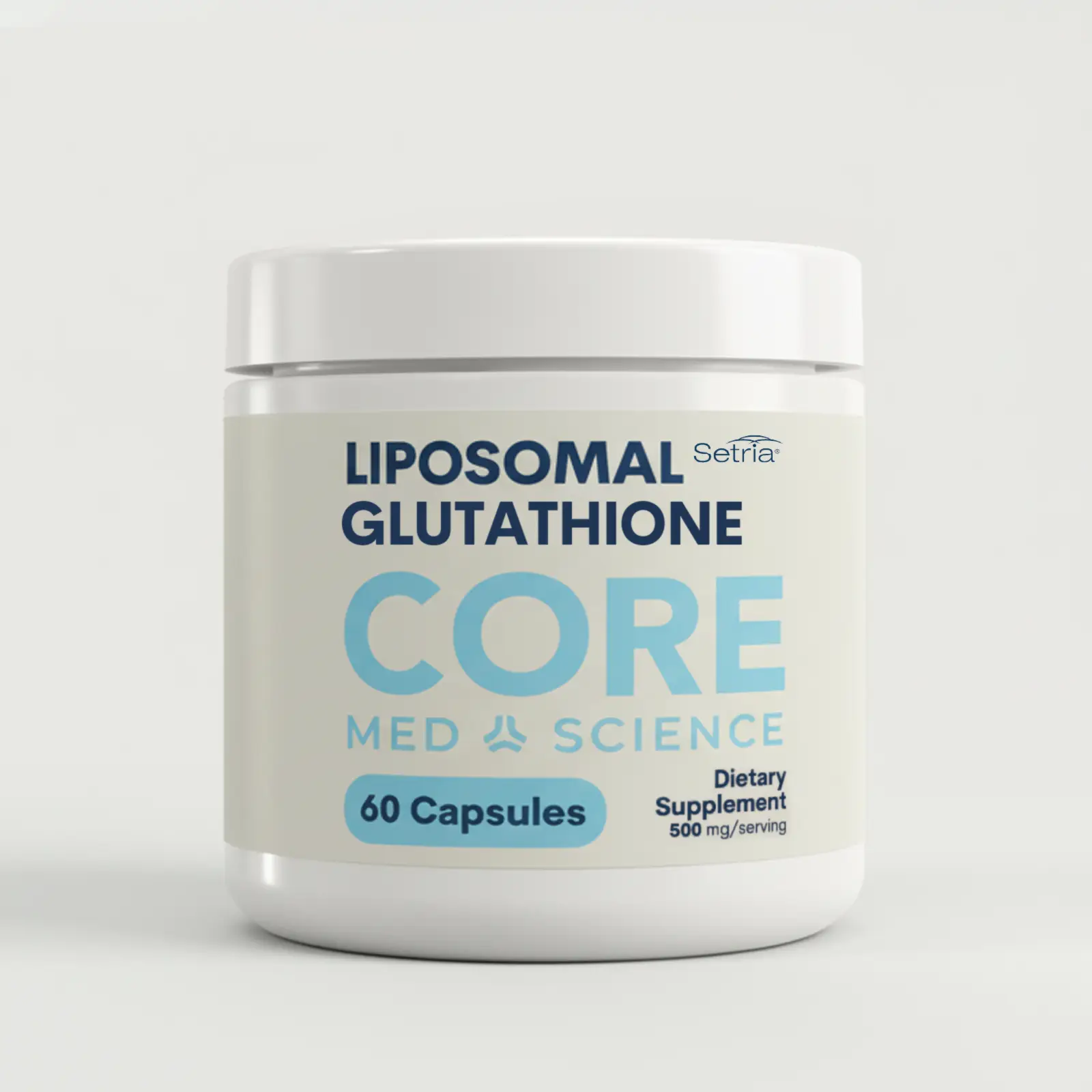 Liposome Glutathione Core dietary supplement bottle, 60 capsules, Core Med Science Setria logo on Tampa Home & Garden Store