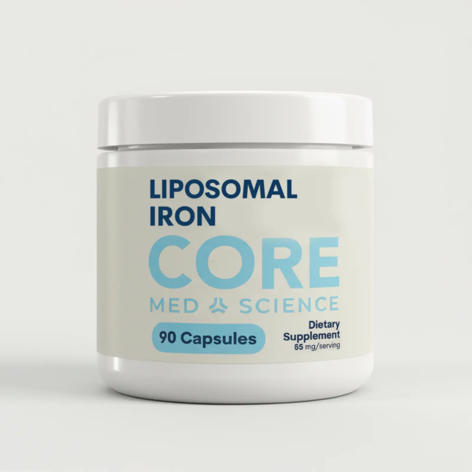 Liposomal iron capsules by Core Med Science, white bottle with blue CORE label, 90 capsules on Tampa Home & Garden Store