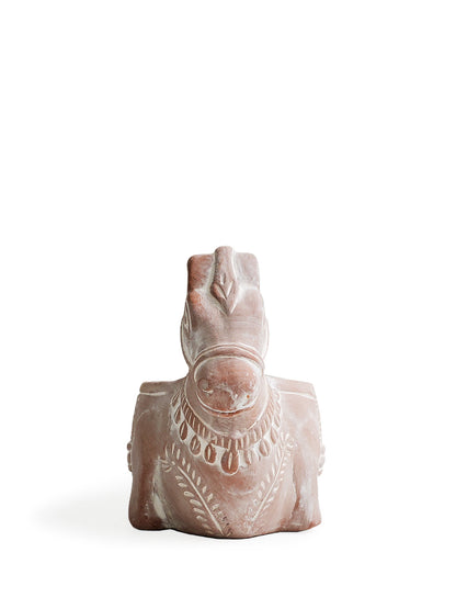 Terracotta horse planter with carved leaf motif, warm clay finish on Tampa Home & Garden Store