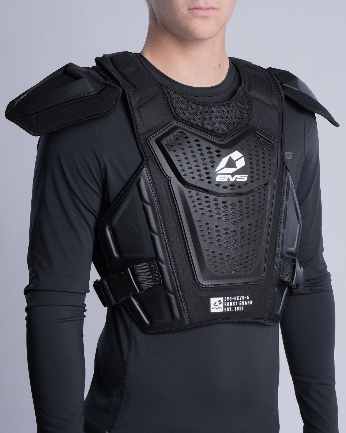 Revo 5 Roost Guard EVS Sports black motorcycle chest and back protector on Tampa Home & Garden Store