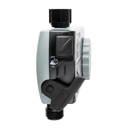 3-outlet hose faucet timer by Orbit Irrigation with digital controls gray body and side dial on Tampa Home & Garden Store
