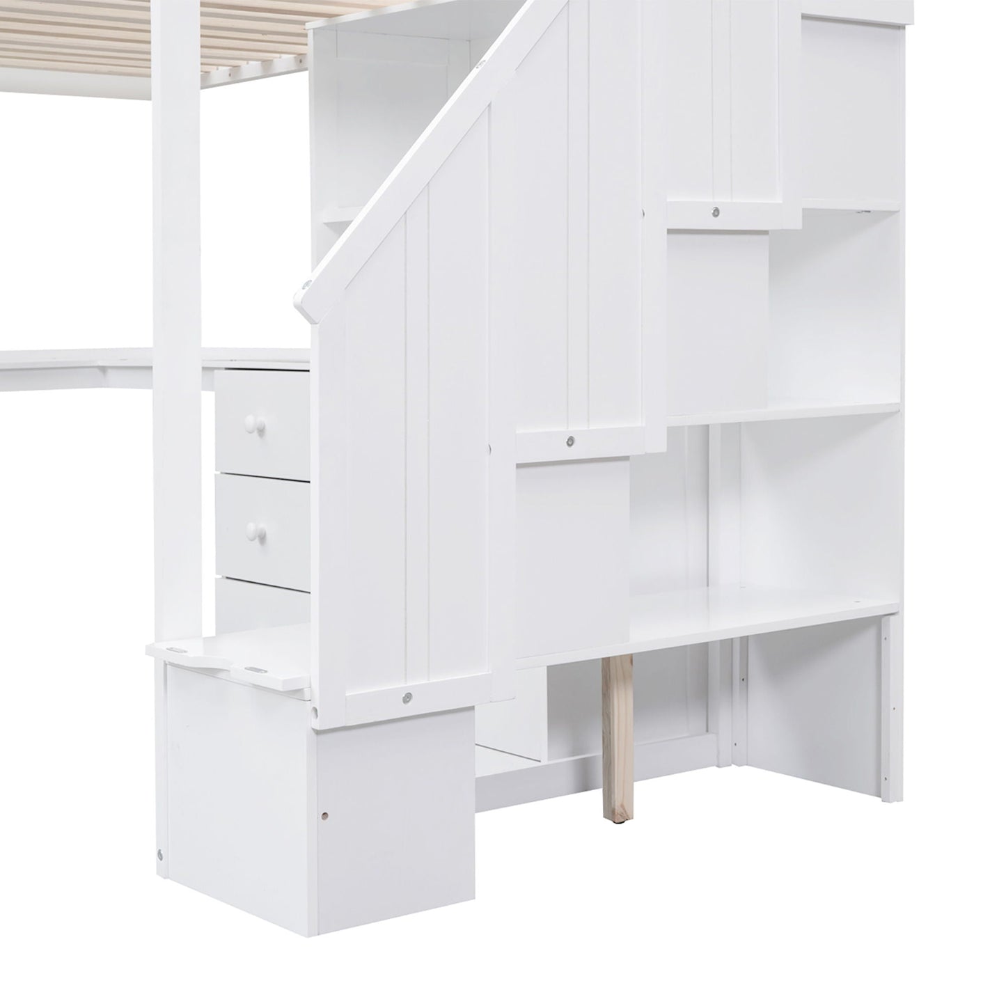 Loft bed with L-shaped desk, drawers, cabinet & storage staircase in white by HouseOfZazla on Tampa Home & Garden Store