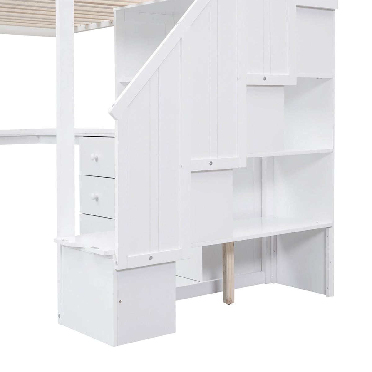 Loft bed with L-shaped desk, drawers, cabinet & storage staircase in white by HouseOfZazla on Tampa Home & Garden Store