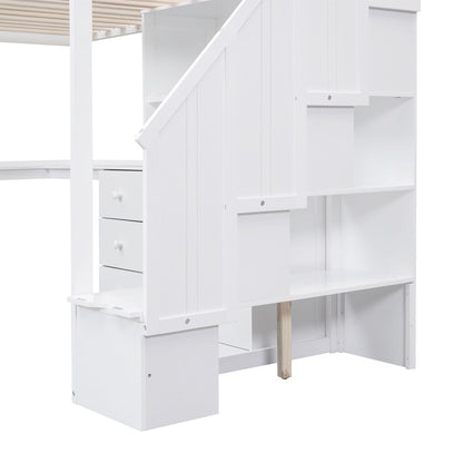 Loft bed with L-shaped desk, drawers, cabinet & storage staircase in white by HouseOfZazla on Tampa Home & Garden Store