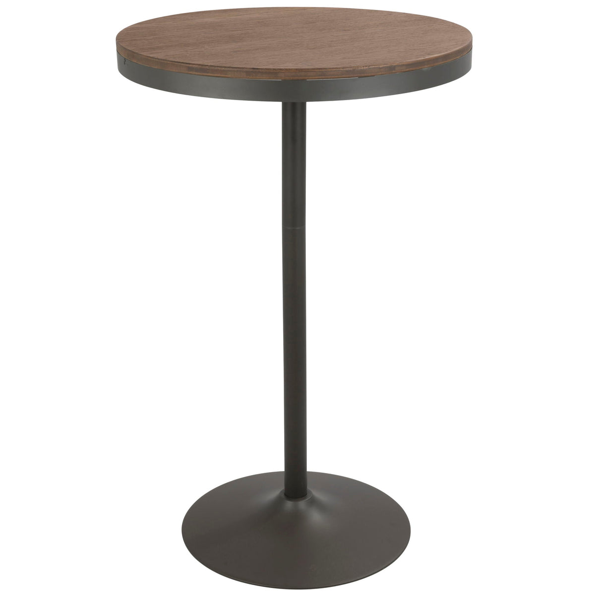 Industrial bar dinette table with a round light brown bamboo top and dark metal pedestal base on Tampa Home & Garden Store
