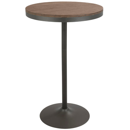 Industrial bar dinette table with a round light brown bamboo top and dark metal pedestal base on Tampa Home & Garden Store