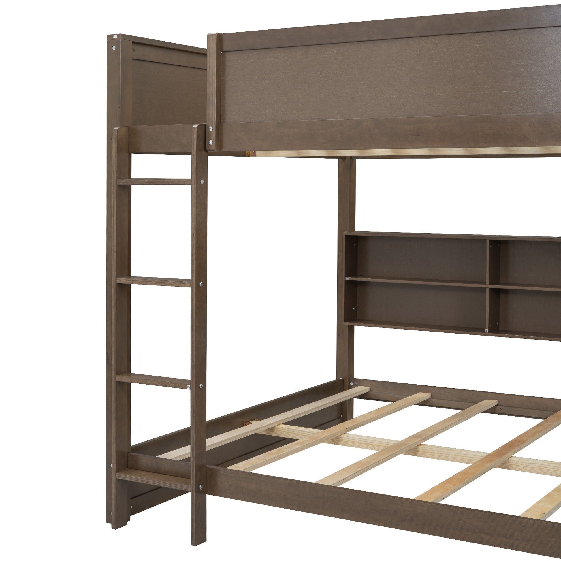 HouseOfZazla bunk bed with storage cabinets and USB ports in dark wood finish with ladder on Tampa Home & Garden Store