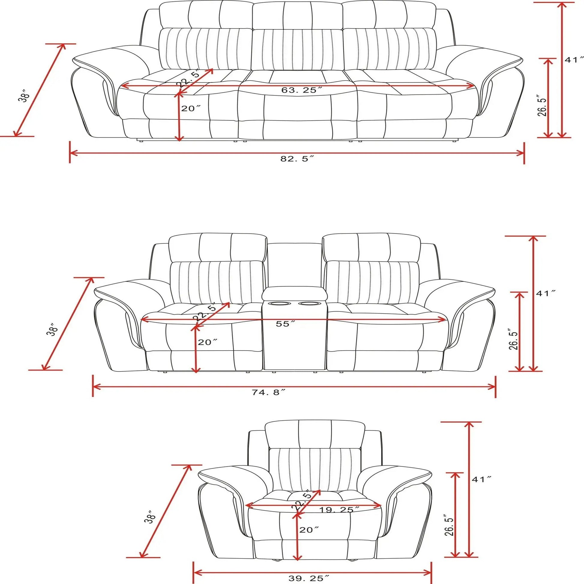 Steban gray reclining sofa by Unique Piece Furniture with center console on Tampa Home & Garden Store