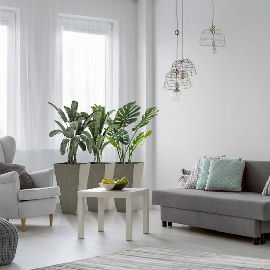 Planters: Outsunny 3 tall gray geometric planters with drainage holes holding plants on Tampa Home & Garden Store