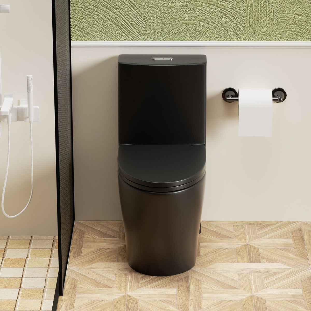 1 Piece Toilet HouseOfZazla black ADA-height Tornado Flush Dual Flush on Tampa Home & Garden Store