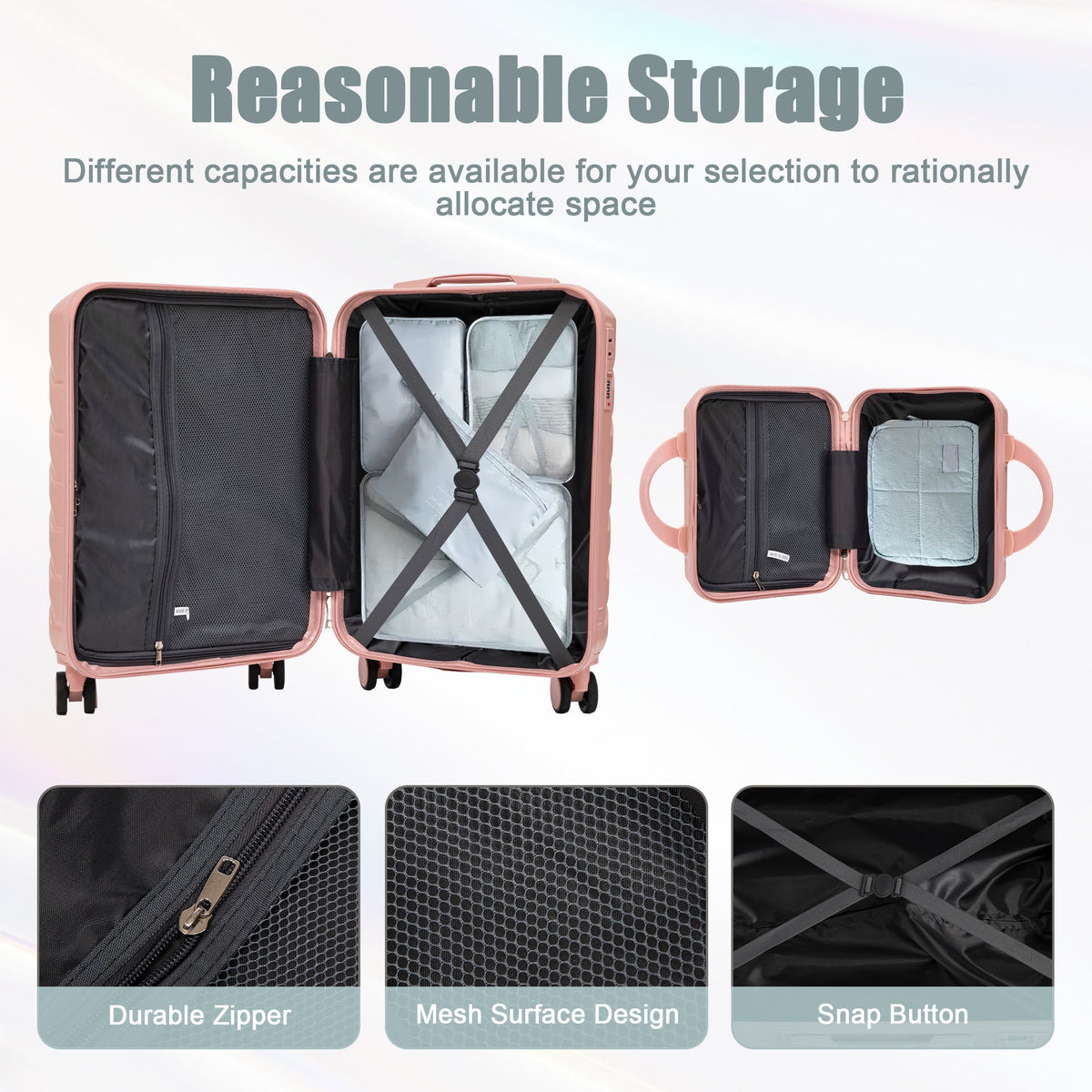 2-Piece ABS Spinner Wheel Luggage Set HouseOfZazla pink with interior cross-straps and lock on Tampa Home & Garden Store