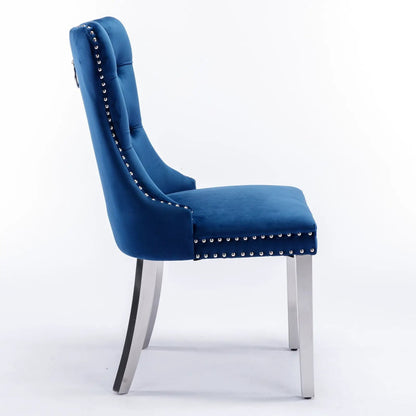 Nikki Contemporary Upholstered Dining Chair blue velvet with silver nailhead trim on Tampa Home & Garden Store