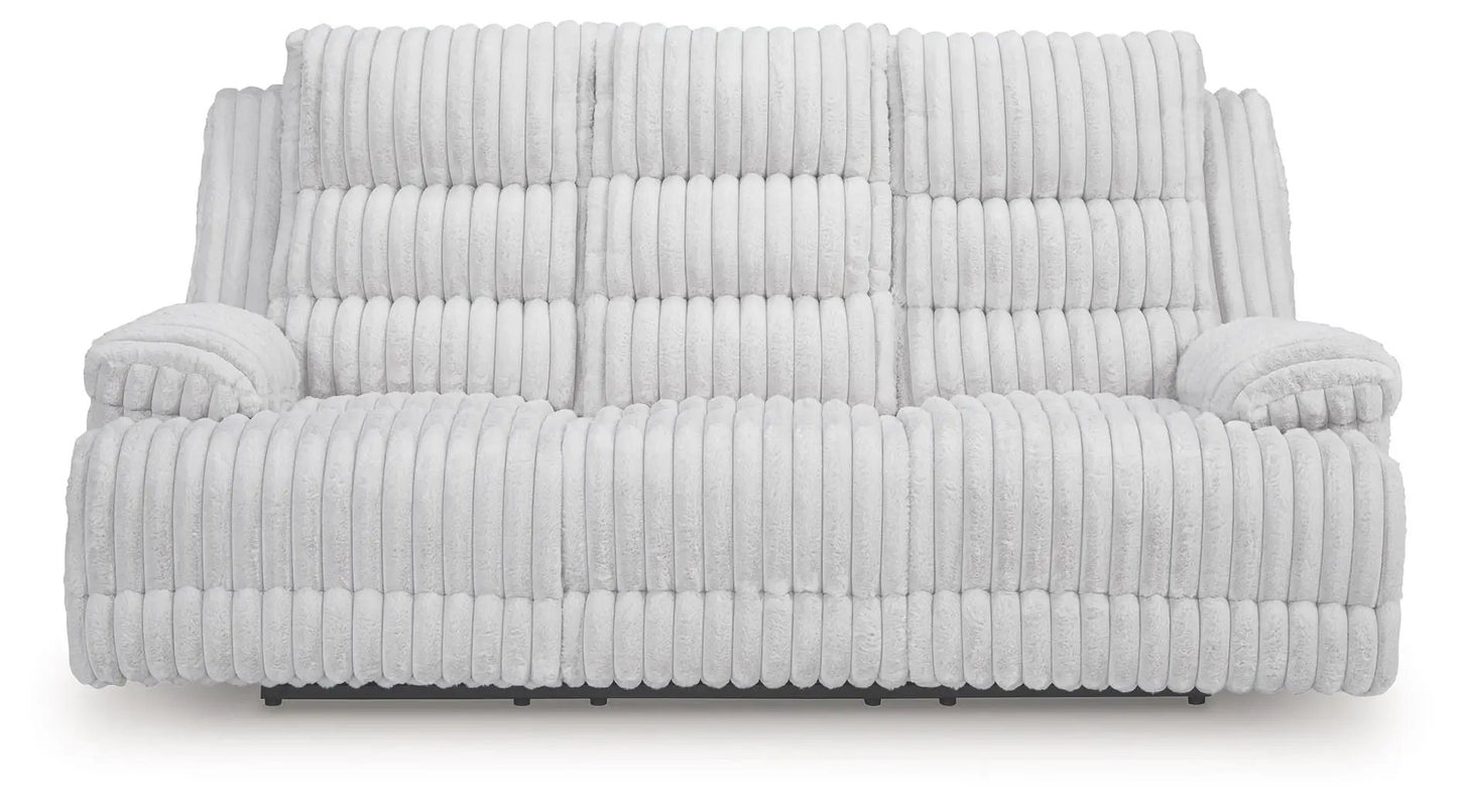 Rhines Falls reclining power sofa alloy with ivory ribbed plush upholstery by Unique Piece on Tampa Home & Garden Store