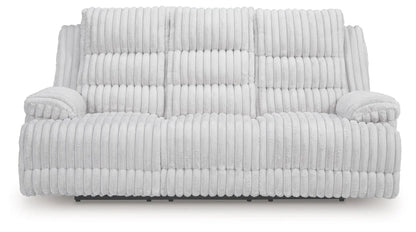 Rhines Falls reclining power sofa alloy with ivory ribbed plush upholstery by Unique Piece on Tampa Home & Garden Store