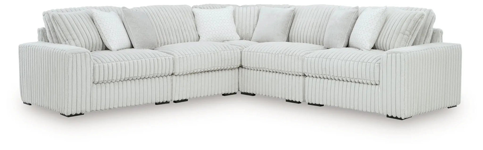 Stupendous Sectional L-shaped stationary sofa in light gray corduroy fabric on Tampa Home & Garden Store