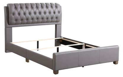 Tufted Upholstered Bed by HouseOfZazla, gray faux leather headboard with button tufting on rails on Tampa Home & Garden Store