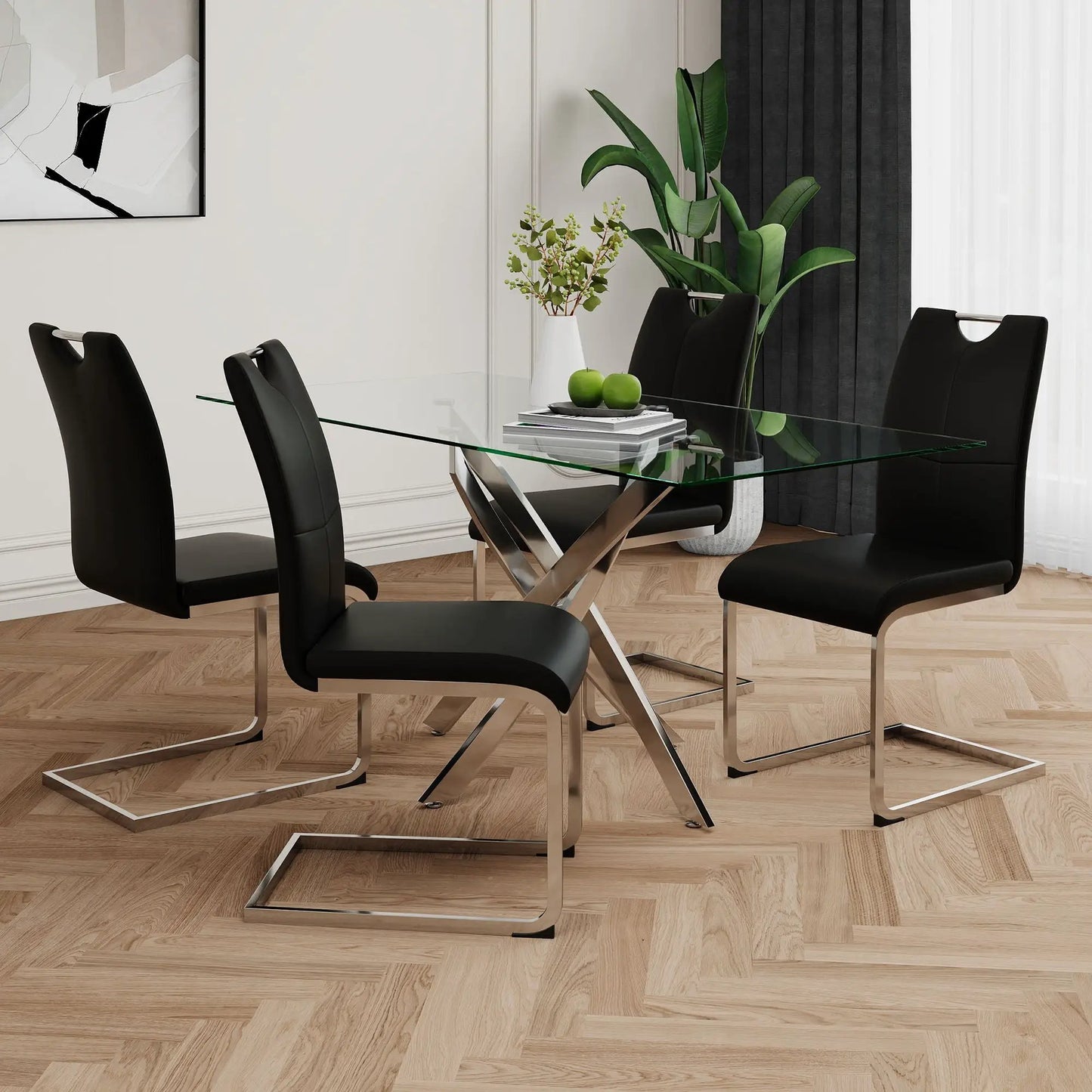Dining Chairs with Padded Seat and Metal Legs