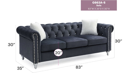 the Raisa Tufted Sofa and Nailhead Accents