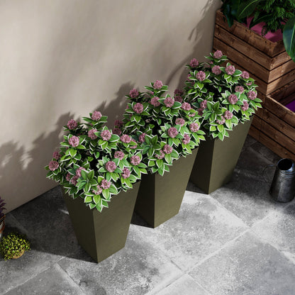 Outsunny 28in tall outdoor planters set of 3 with tapered pots and pink blossoms on Tampa Home & Garden Store