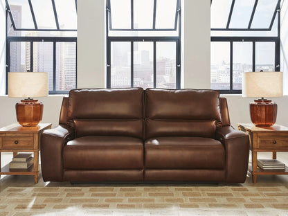 DeepWakes 2-seat power reclining brown leather sofa with adjustable headrests on Tampa Home & Garden Store