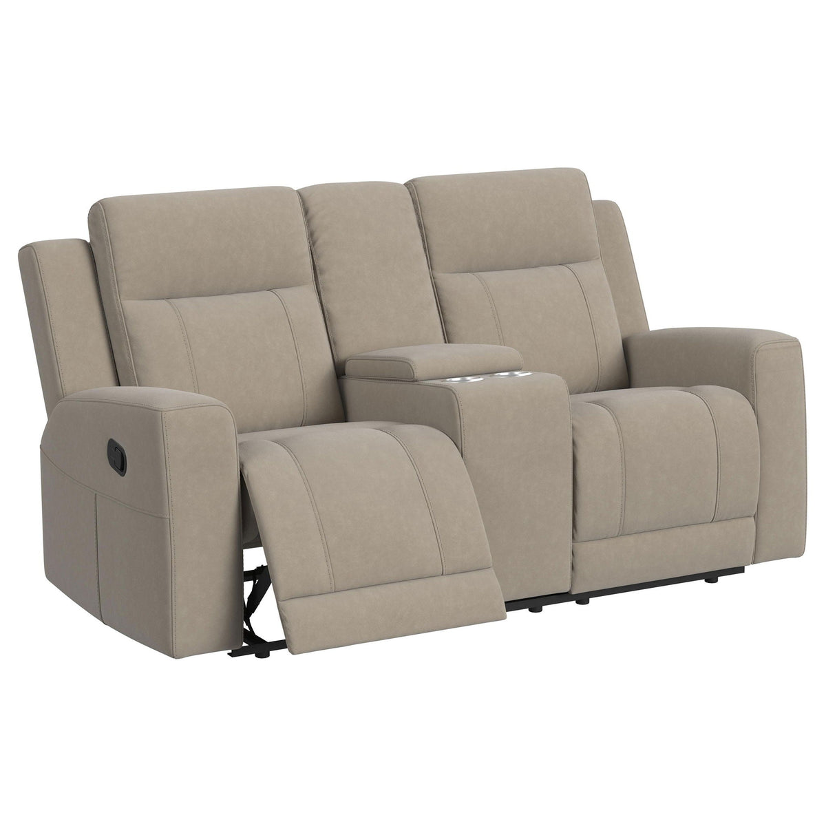 Slater 2-piece reclining sofa set beige upholstery manual recline cupholders console on Tampa Home & Garden Store