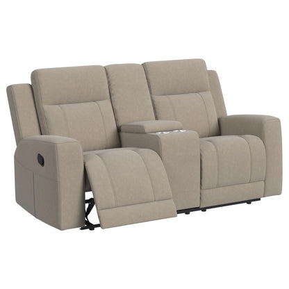 Slater 2-piece reclining sofa set beige upholstery manual recline cupholders console on Tampa Home & Garden Store