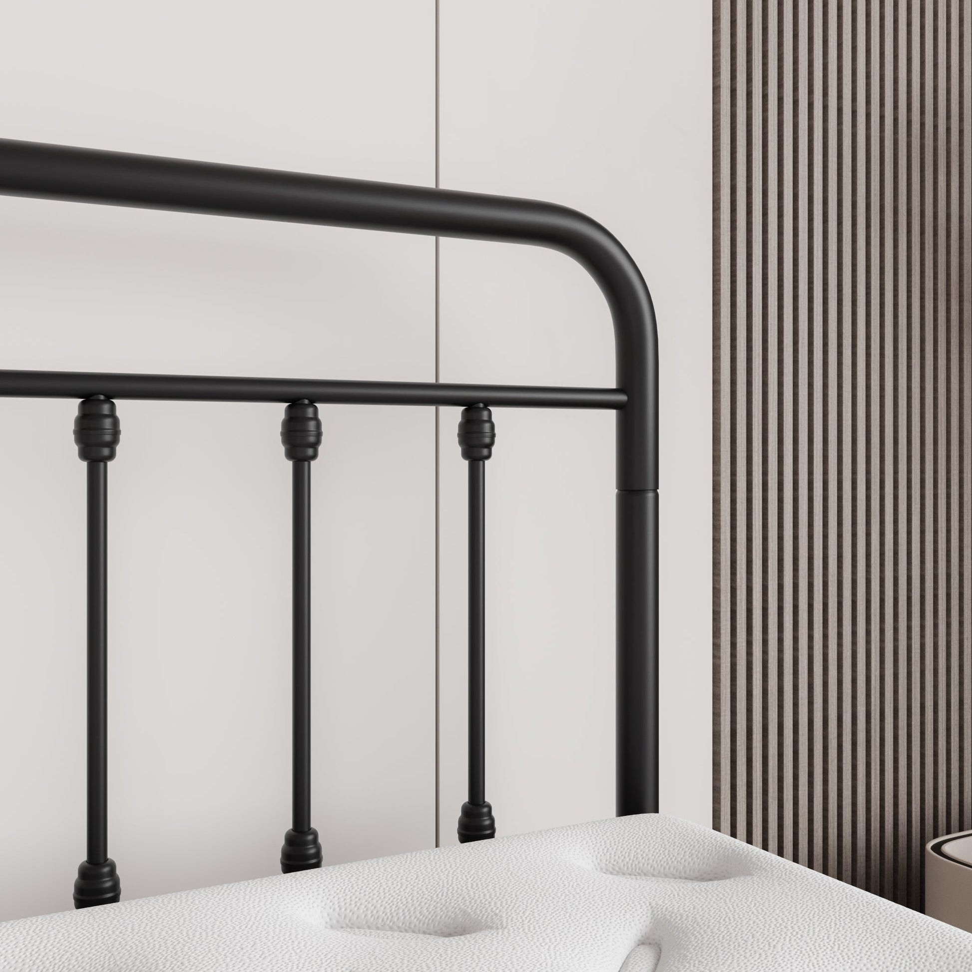 Tara Victorian-Style steel bed frame in black with rounded rail accents on Tampa Home & Garden Store