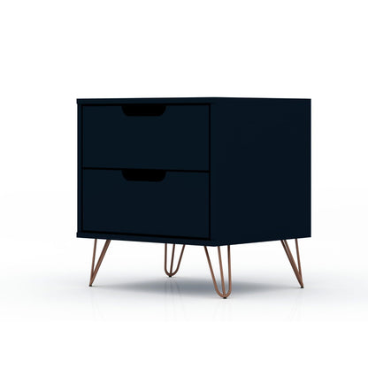 2 Drawer Nightstand navy with splayed copper legs by HouseOfZazla on Tampa Home & Garden Store