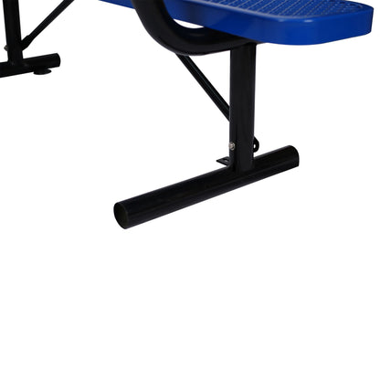 6' Outdoor Steel Bench With Backrest blue seat, black frame with bolts on Tampa Home & Garden Store
