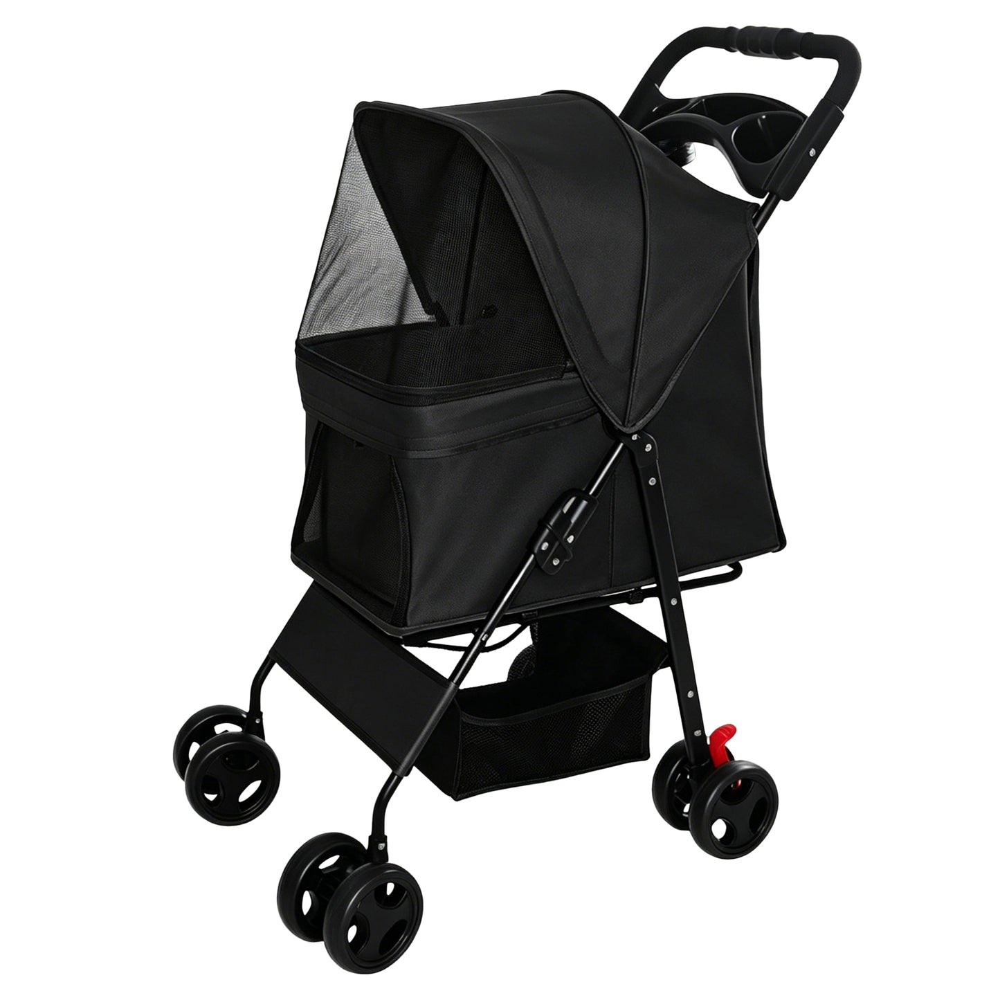 Foldable Pet Stroller for Small Dogs and Cats Under 28 lbs, black fabric with mesh canopy, HouseOfZazla on Tampa Home & Garden Store