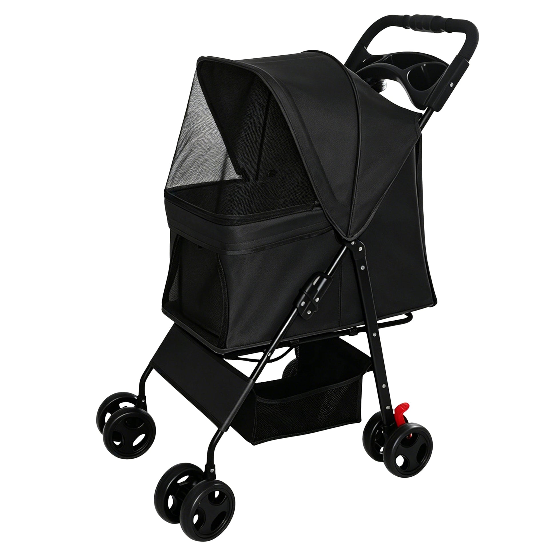 Foldable Pet Stroller for Small Dogs and Cats Under 28 lbs, black fabric with mesh canopy, HouseOfZazla on Tampa Home & Garden Store