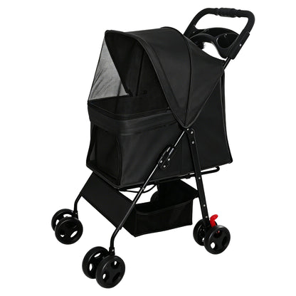 Foldable Pet Stroller for Small Dogs and Cats Under 28 lbs, black fabric with mesh canopy, HouseOfZazla on Tampa Home & Garden Store