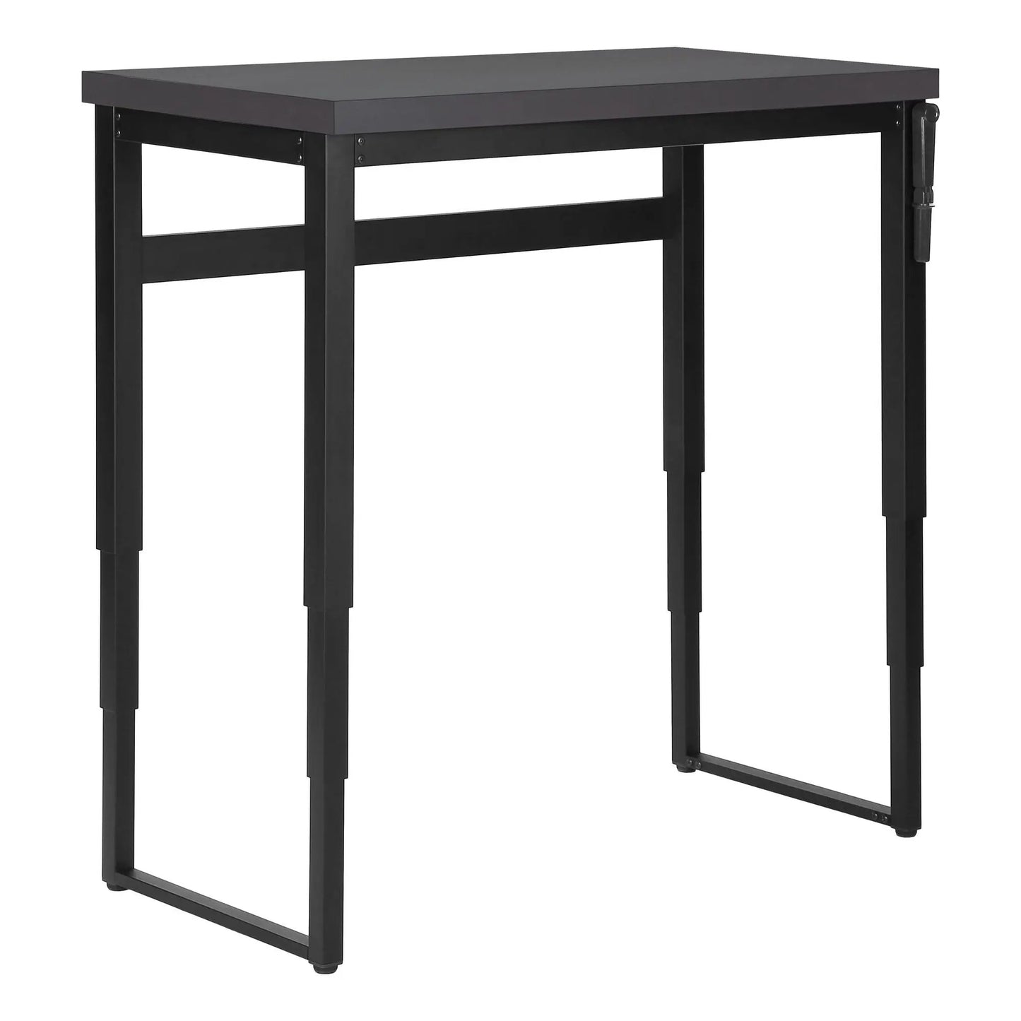 Black metal standing computer desk frame with crank height adjuster and dark gray desktop on Tampa Home & Garden Store