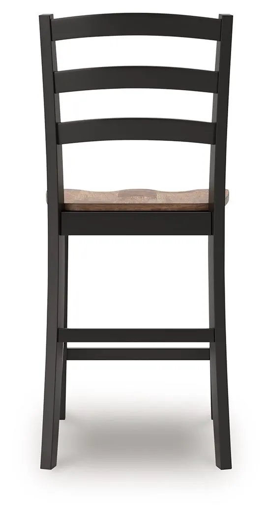 Wildenauer barstool set of 2 in black with brown wooden seat and ladder-back design on Tampa Home & Garden Store