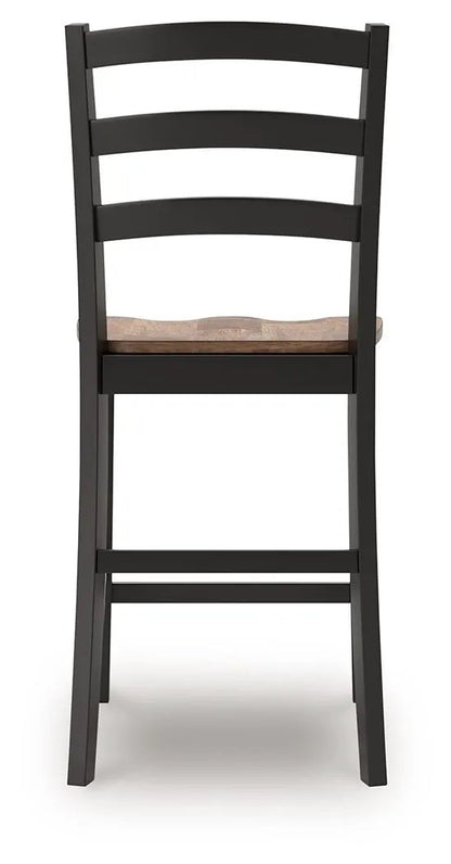 Wildenauer barstool set of 2 in black with brown wooden seat and ladder-back design on Tampa Home & Garden Store