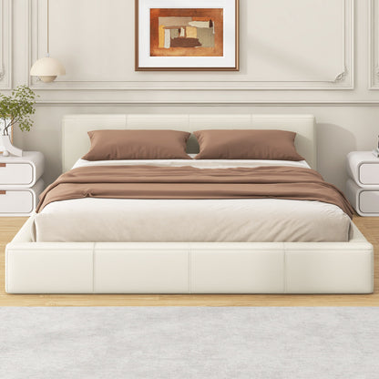 Stylish Upholstered Bed with Birch Wood Frame ivory upholstery and brown bedding on Tampa Home & Garden Store