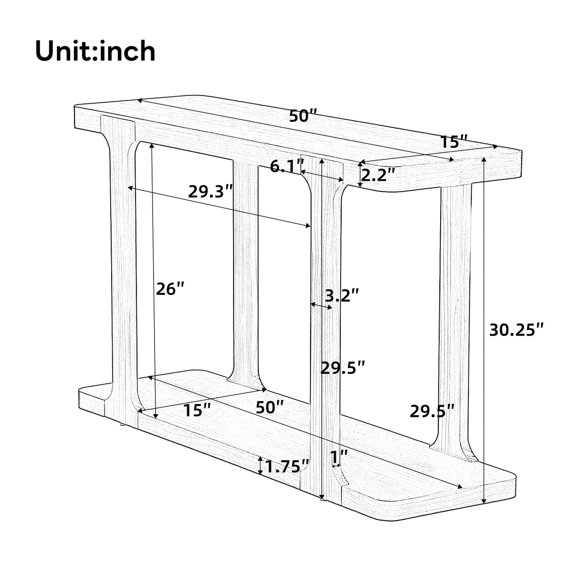 Walnut console table with bottom shelf 50in W x 15in D x 30.25in H HouseOfZazla on Tampa Home & Garden Store