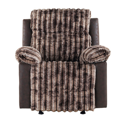 Bruni glider recliner with manual recline in dark brown leather, wrapped in brown faux fur throw on Tampa Home & Garden Store