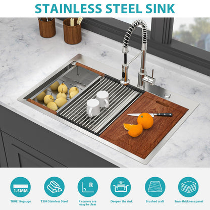 Top Mount Drop In Double Bowl Kitchen Sink With A