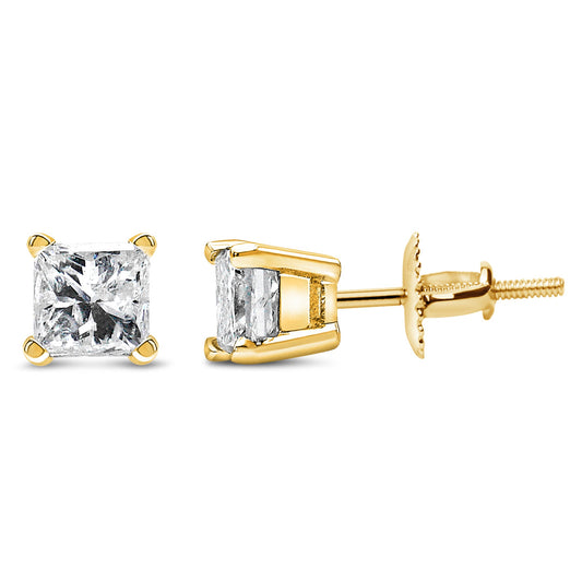 14K yellow gold princess-cut diamond solitaire stud earrings with screwbacks, 1/2 ct tw, I-J color SI2-I1 clarity on Tampa Home & Garden Store