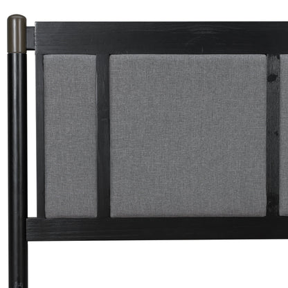 Solid wood queen bed headboard by HouseOfZazla, black finish with gray fabric panels on Tampa Home & Garden Store
