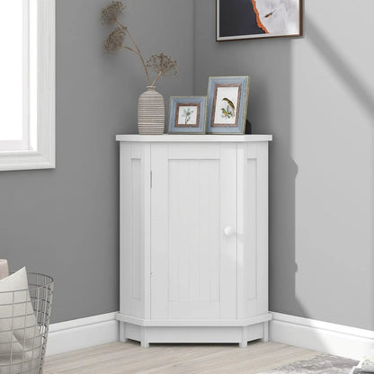 Bathroom triangle-corner linen cabinet with adjustable shelf white finish vase and frames on Tampa Home & Garden Store